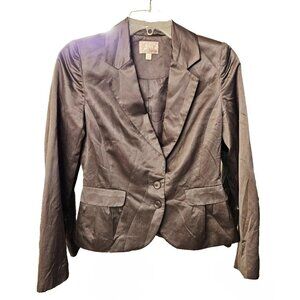 Hinge Gray Silk Ruffle Blazer Size XS 2 Button Women's Pockets NEW